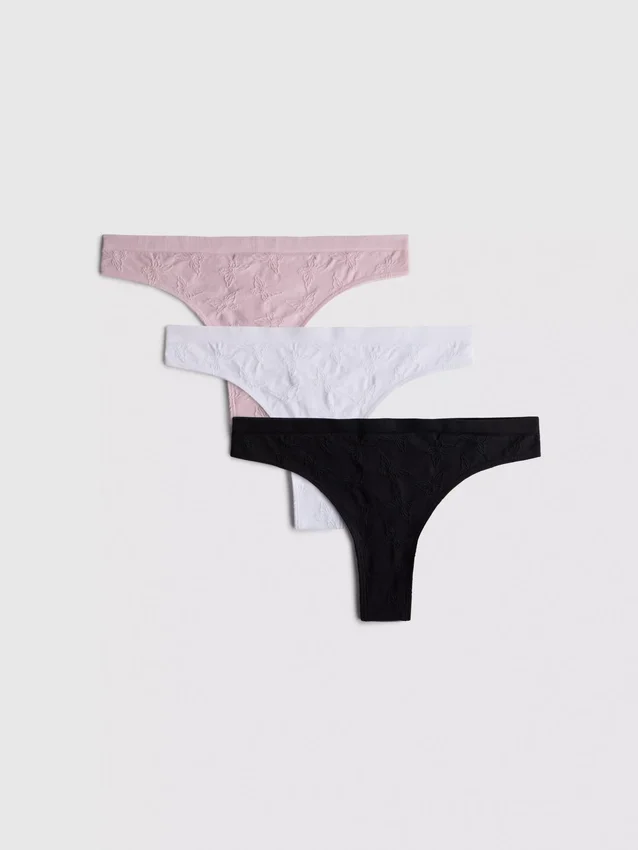 3pk seamless jacquard thongs