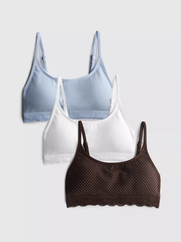 3pk seamless lace-trim bralette