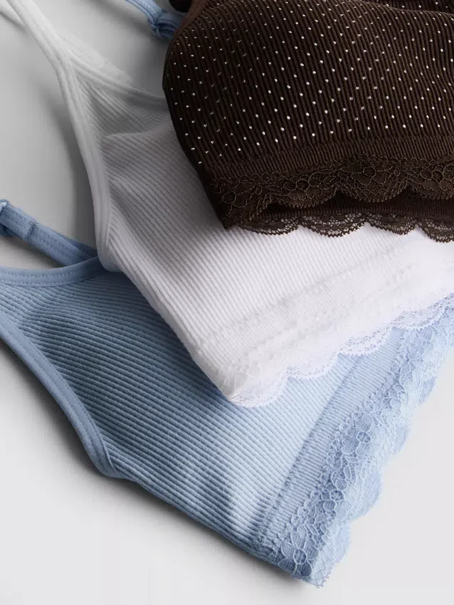 3pk seamless lace-trim bralette