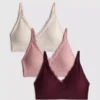 3pk seamless lace trim bralettes