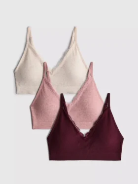3pk seamless lace trim bralettes