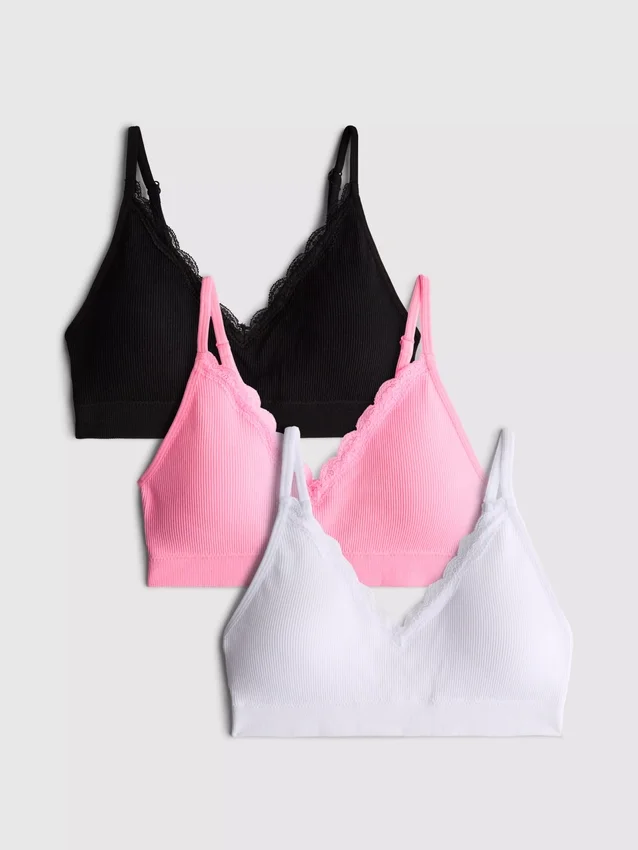 3pk seamless lace trim bralettes