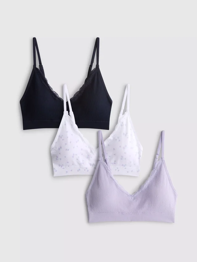 3pk seamless lace trim bralettes