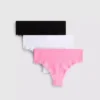3pk seamless ribbed lace thongs