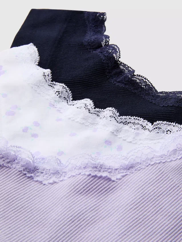 3pk seamless ribbed lace thongs