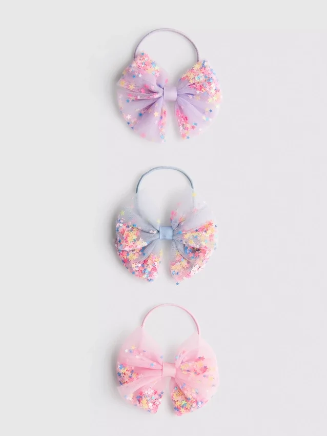 3pk sequin bow hair elastics