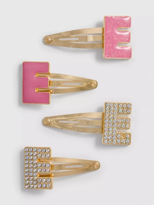 4-pack initial snap hair clips