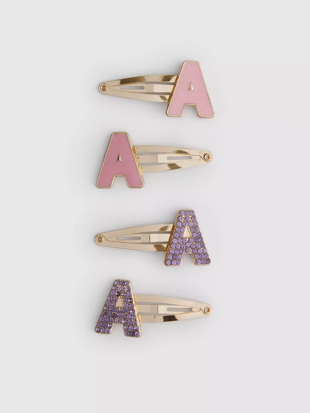 4-pack initial snap hair clips