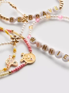 5pk disney’s winnie the pooh beaded charm bracelets