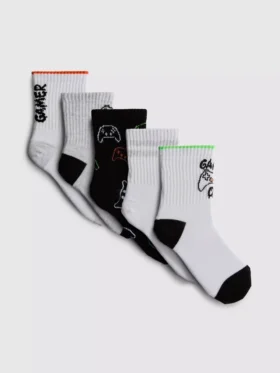 5pk gaming patterned ankle socks