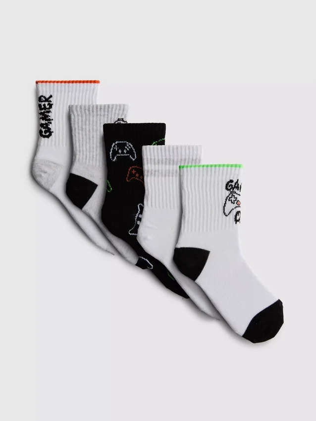 5pk gaming patterned ankle socks