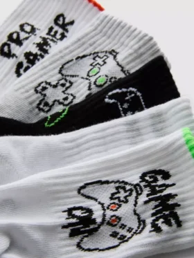 5pk gaming patterned ankle socks