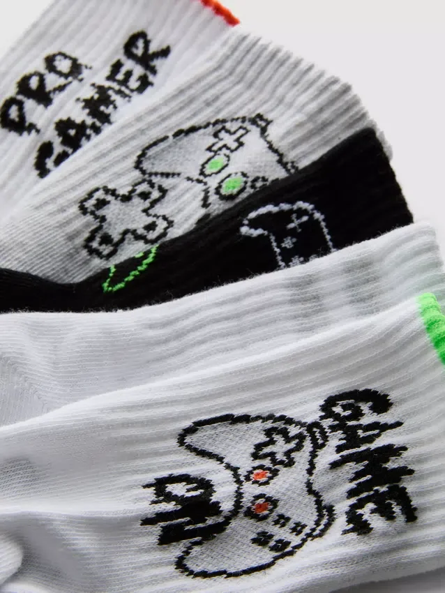 5pk gaming patterned ankle socks