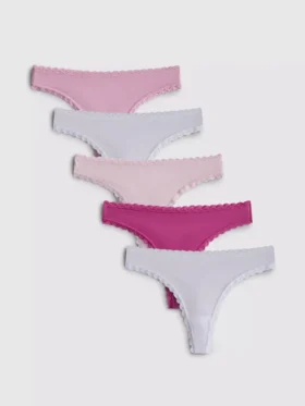 5pk microfiber lace-trim thongs
