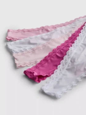 5pk microfiber lace-trim thongs