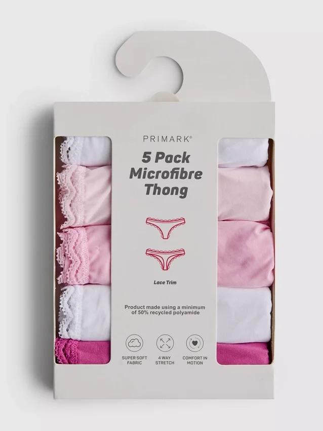 5pk microfiber lace-trim thongs