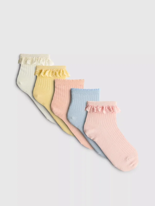 5pk ribbed ruffle quarter socks