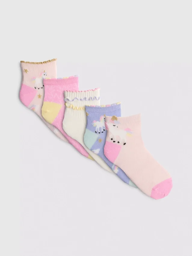 5pk unicorn graphic quarter socks