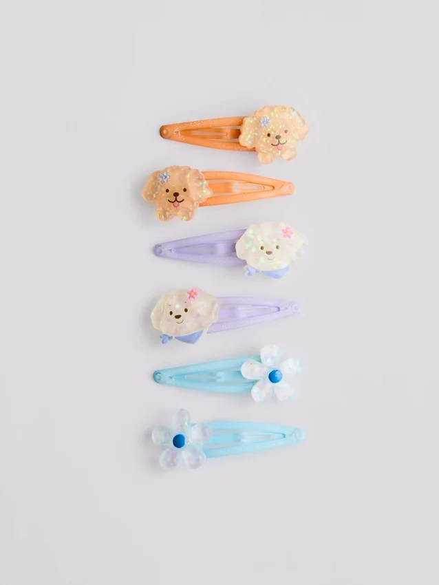 6pk dog charm snap hair clips