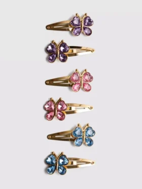 6pk faux gem butterfly snap hair clips