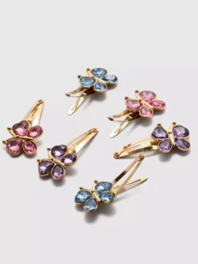 6pk faux gem butterfly snap hair clips