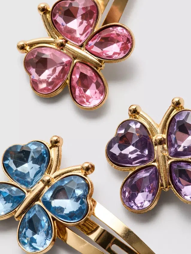6pk faux gem butterfly snap hair clips