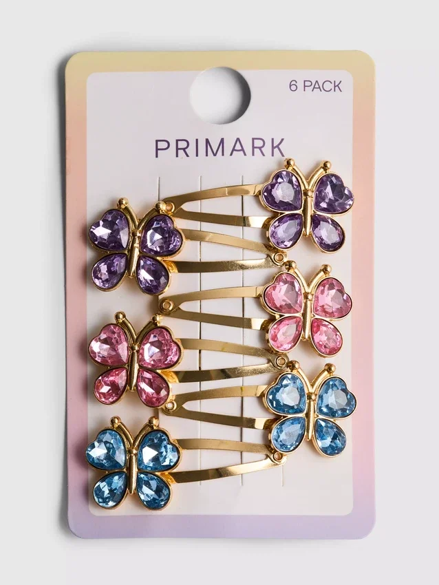 6pk faux gem butterfly snap hair clips
