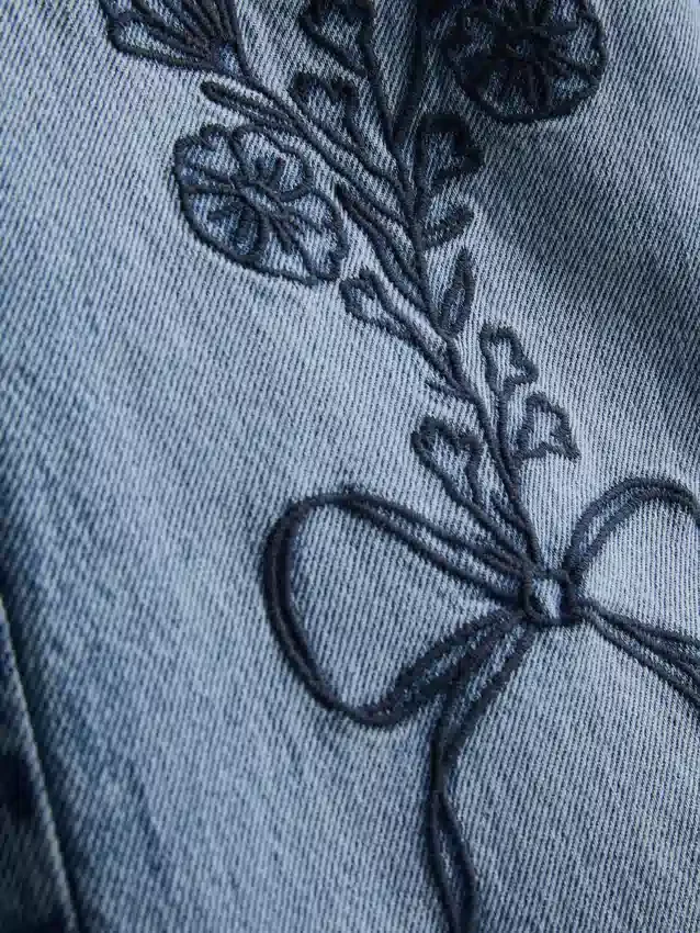 7-15yrs | floral bow embroidered wide leg jeans