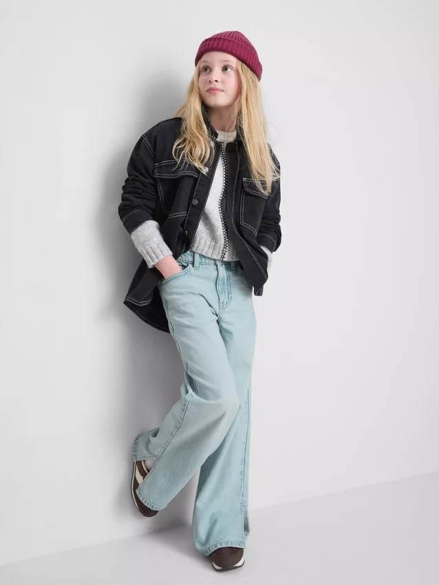 7-15yrs | hem split wide leg jeans