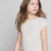 7-15yrs | lace-trim crinkle cap-sleeve blouse