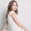 7-15yrs | lace-trim crinkle cap-sleeve blouse