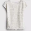 7-15yrs | lace-trim crinkle cap-sleeve blouse