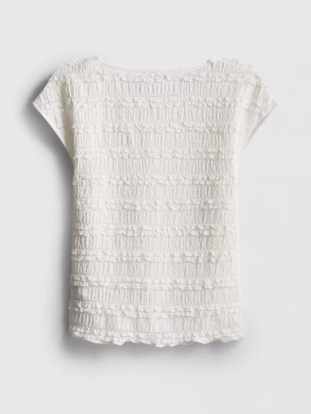 7-15yrs | lace-trim crinkle cap-sleeve blouse