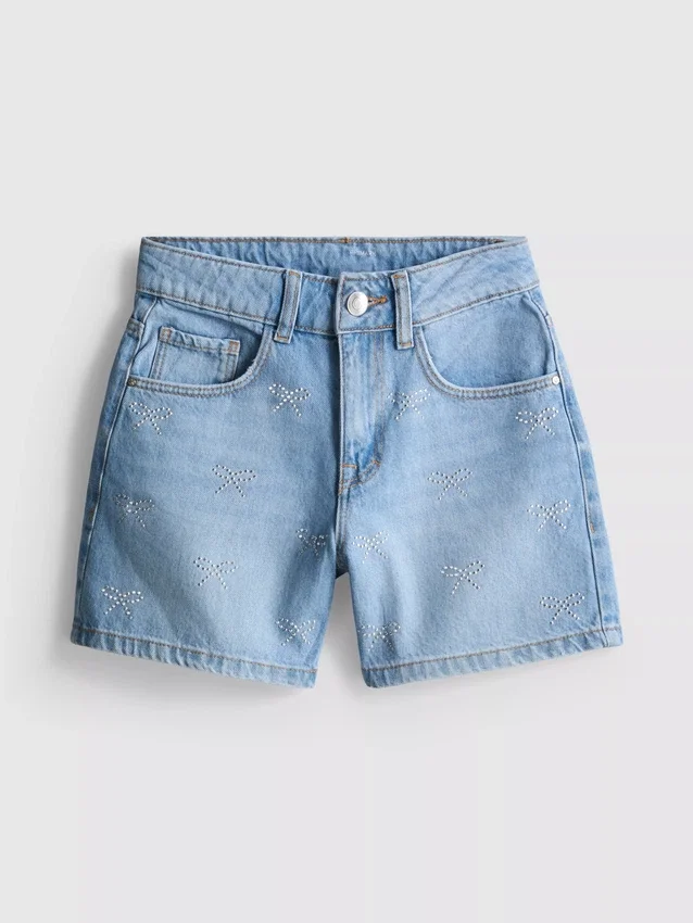 7-15yrs | rhinestone bow denim shorts