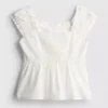 7-15yrs | shirred square neck blouse