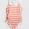 7-15yrs | stripe ruched swimsuit