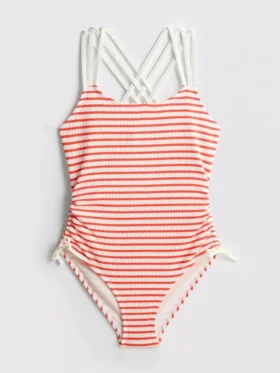 7-15yrs | stripe ruched swimsuit
