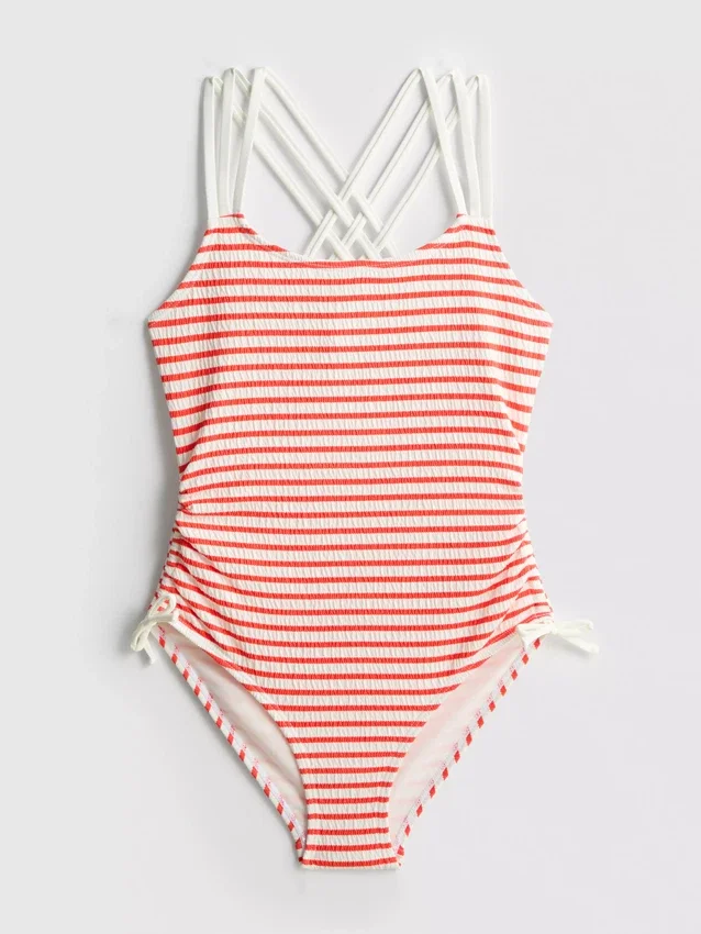 7-15yrs | stripe ruched swimsuit