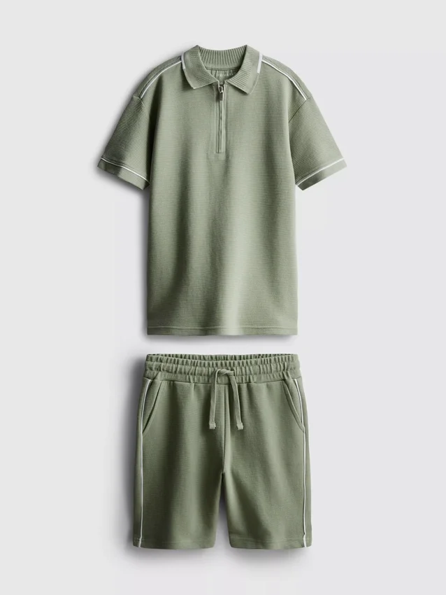 7-15yrs | textured polo shirt and shorts set
