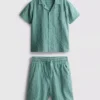 7-15yrs | textured short-sleeve button-up shirt and shorts set