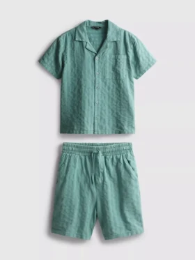 7-15yrs | textured short-sleeve button-up shirt and shorts set