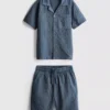 7-15yrs | textured short-sleeve button-up shirt and shorts set
