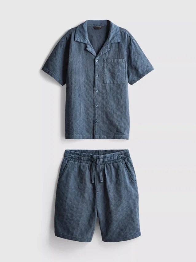 7-15yrs | textured short-sleeve button-up shirt and shorts set