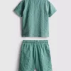 7-15yrs | textured short-sleeve button-up shirt and shorts set