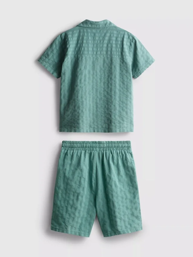 7-15yrs | textured short-sleeve button-up shirt and shorts set