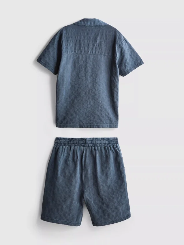 7-15yrs | textured short-sleeve button-up shirt and shorts set