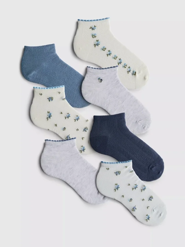7pk ditsy patterned sneaker socks