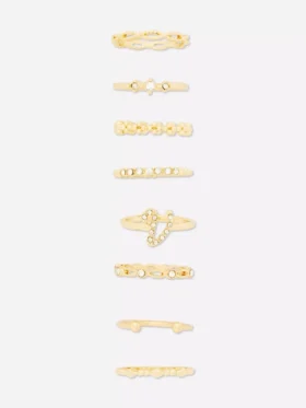 8-pack rhinestone initial rings