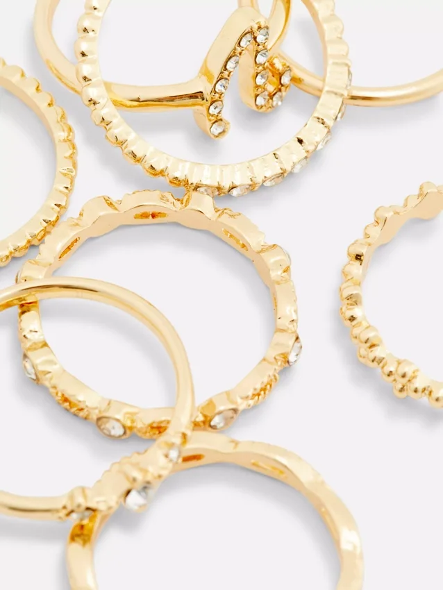 8-pack rhinestone initial rings
