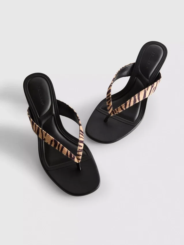 Animal pattern toe post heeled mules